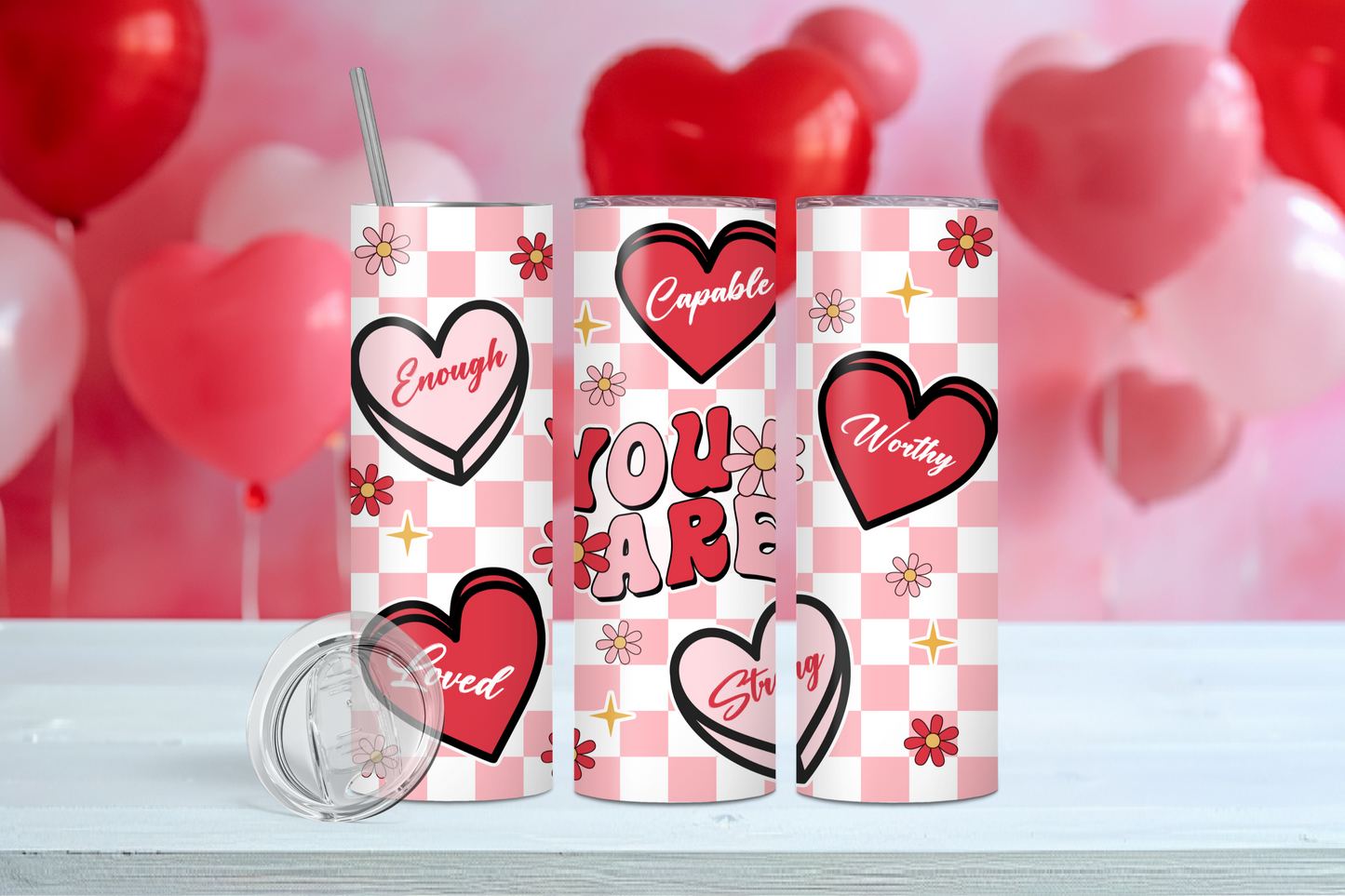Affirmation Valentine Hearts 20 oz Tumbler