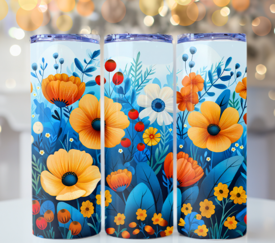 Blue Garden Orange Flowers 20 oz Tumbler