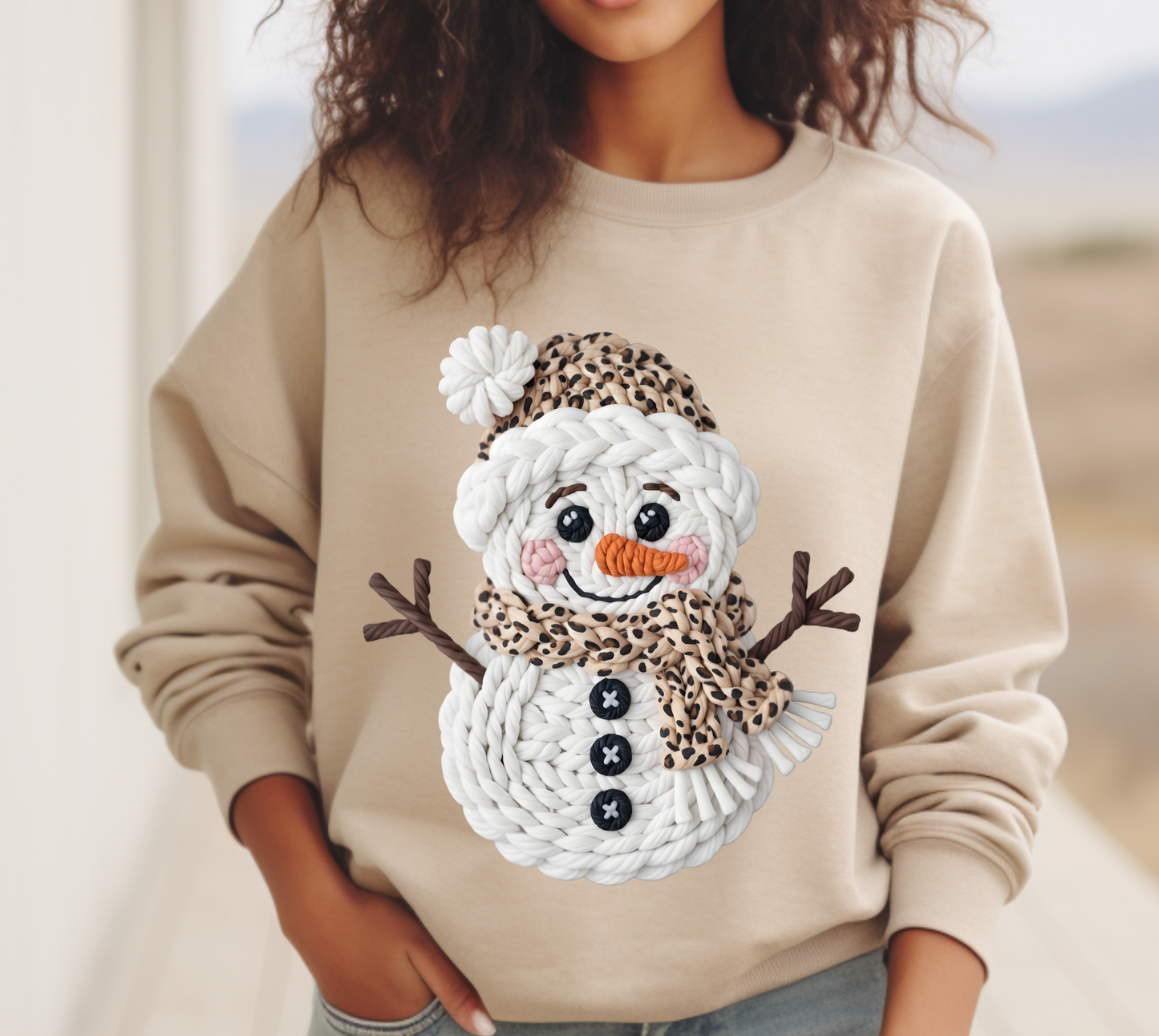 Faux Yarn Crochet Snowman- Lepard
