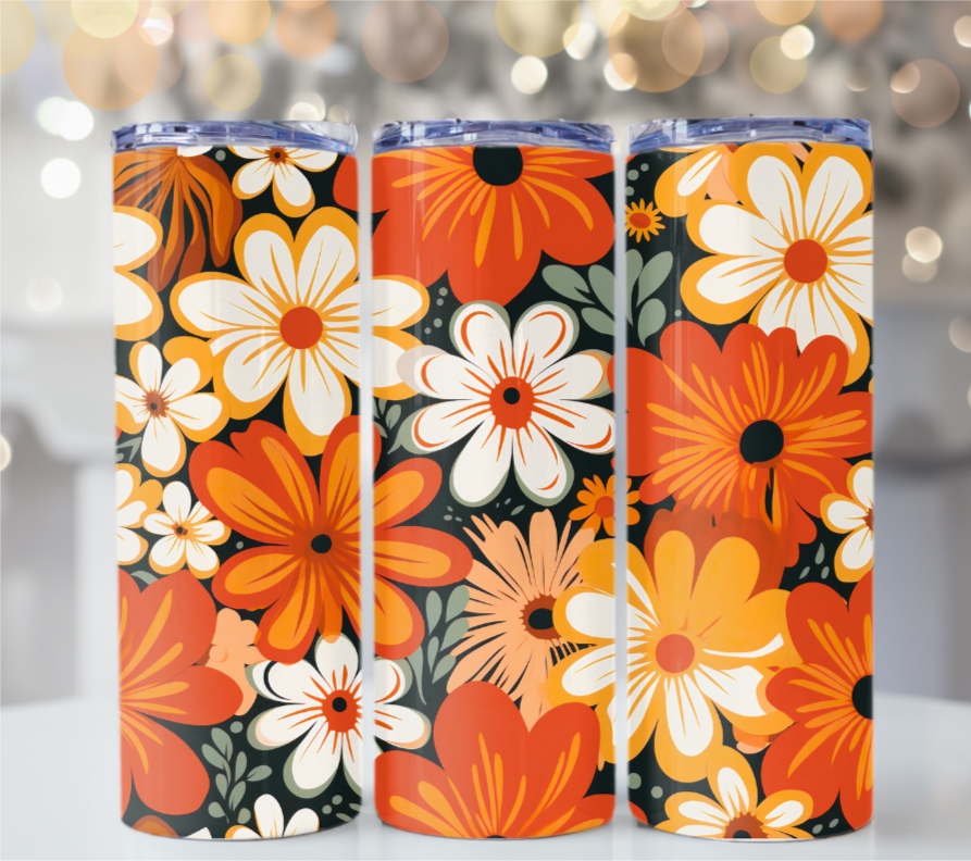Orange Retro Flowers 20 oz Tumbler