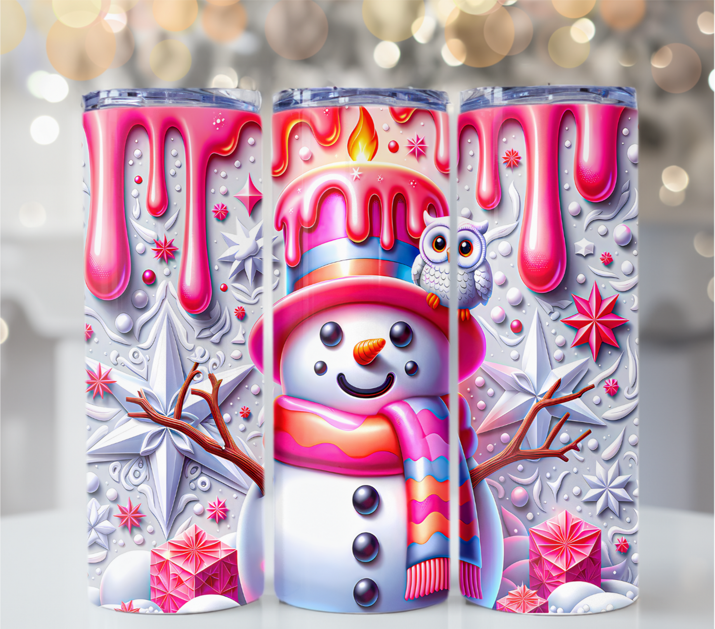 3D Pink Snowman 20 oz Tumbler