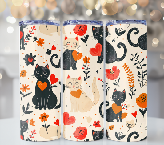 Cats & Hearts Floral 20 oz Tumbler