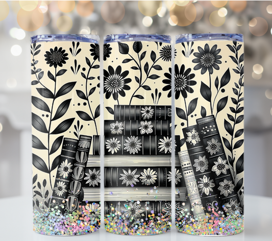 Black and White Floral Book 20 oz Tumbler