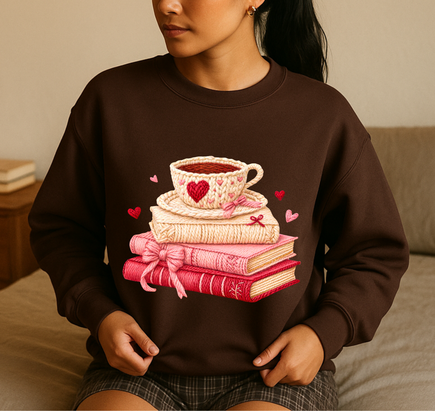 Faux Yarn Valentine Books and Coffee Sweatshirt