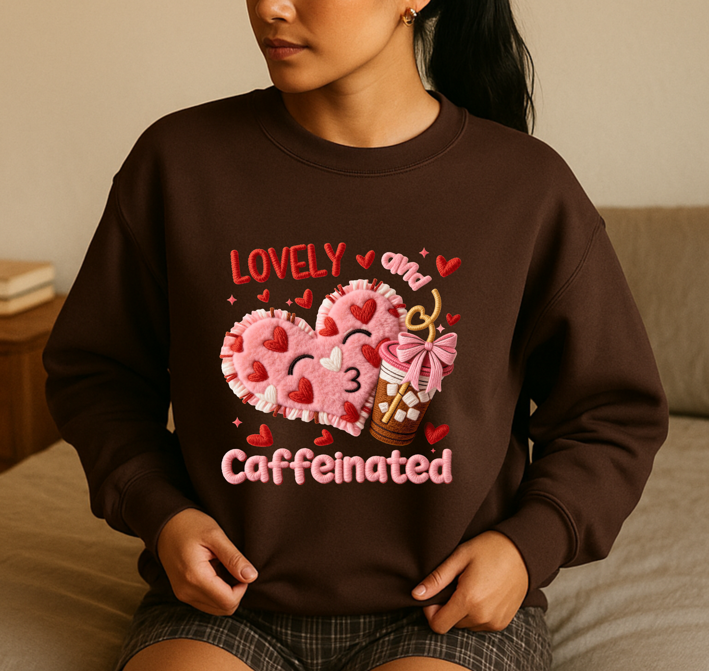 Faux Yarn Lovely & Caffeinated Valentine Sweatshirt