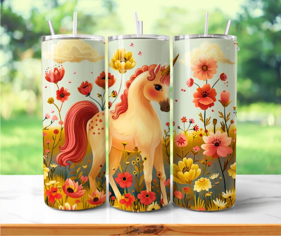 Cute Unicorn and Wildflowers 20 oz Tumbler