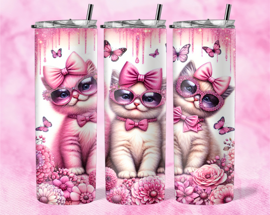 Cut Girly Cats with Pink Bows 20 oz Tumbler