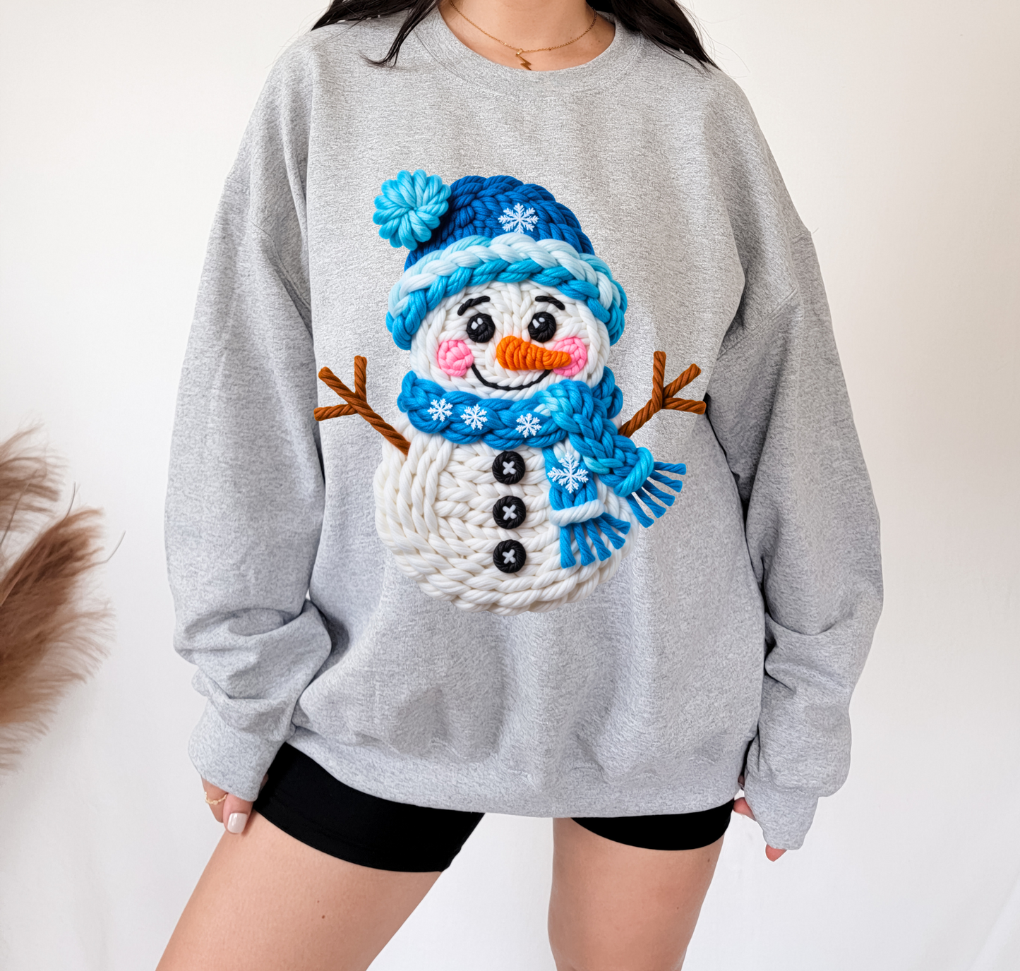 Faux Yarn Crochet Snowman-Blue