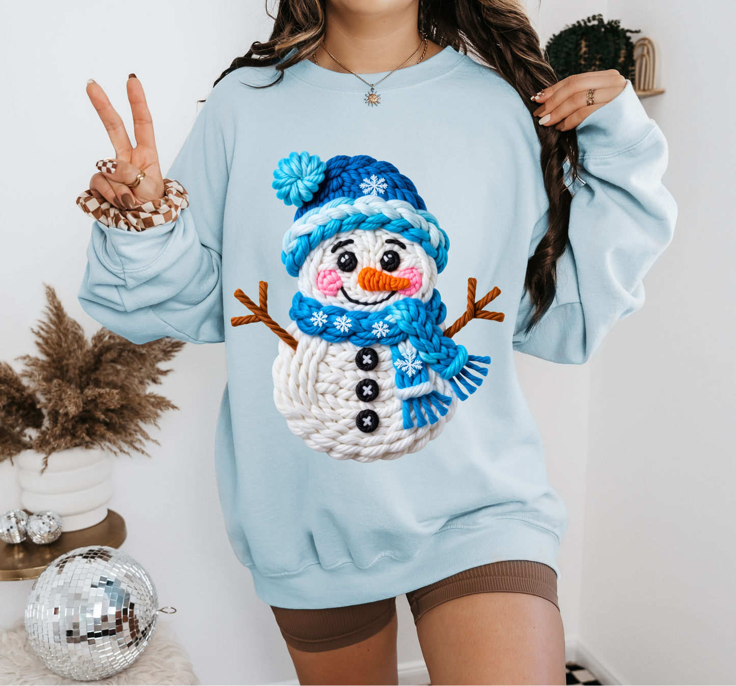 Faux Yarn Crochet Snowman-Blue