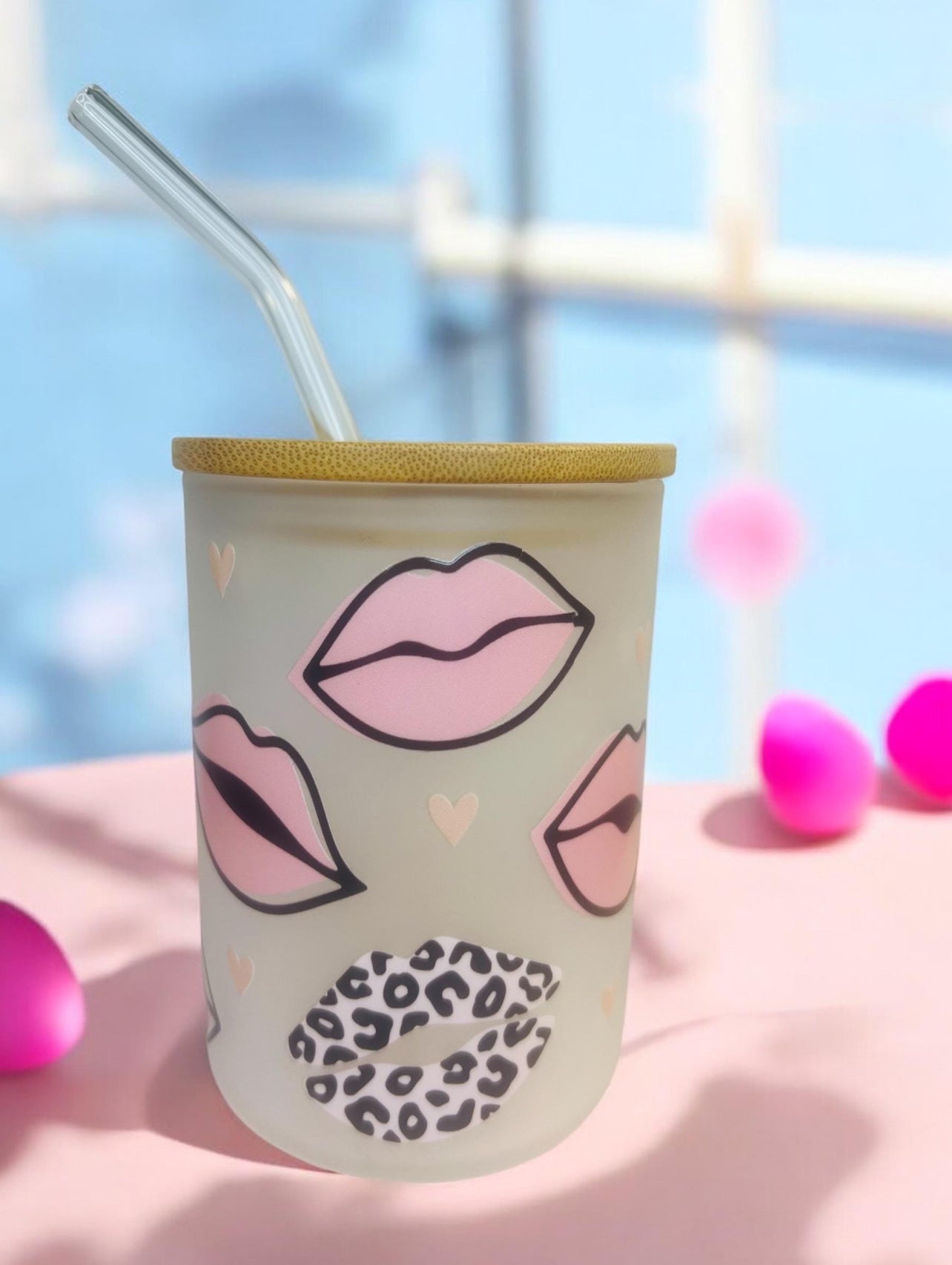 Pink Lips 16 oz Frosted Glass Mug