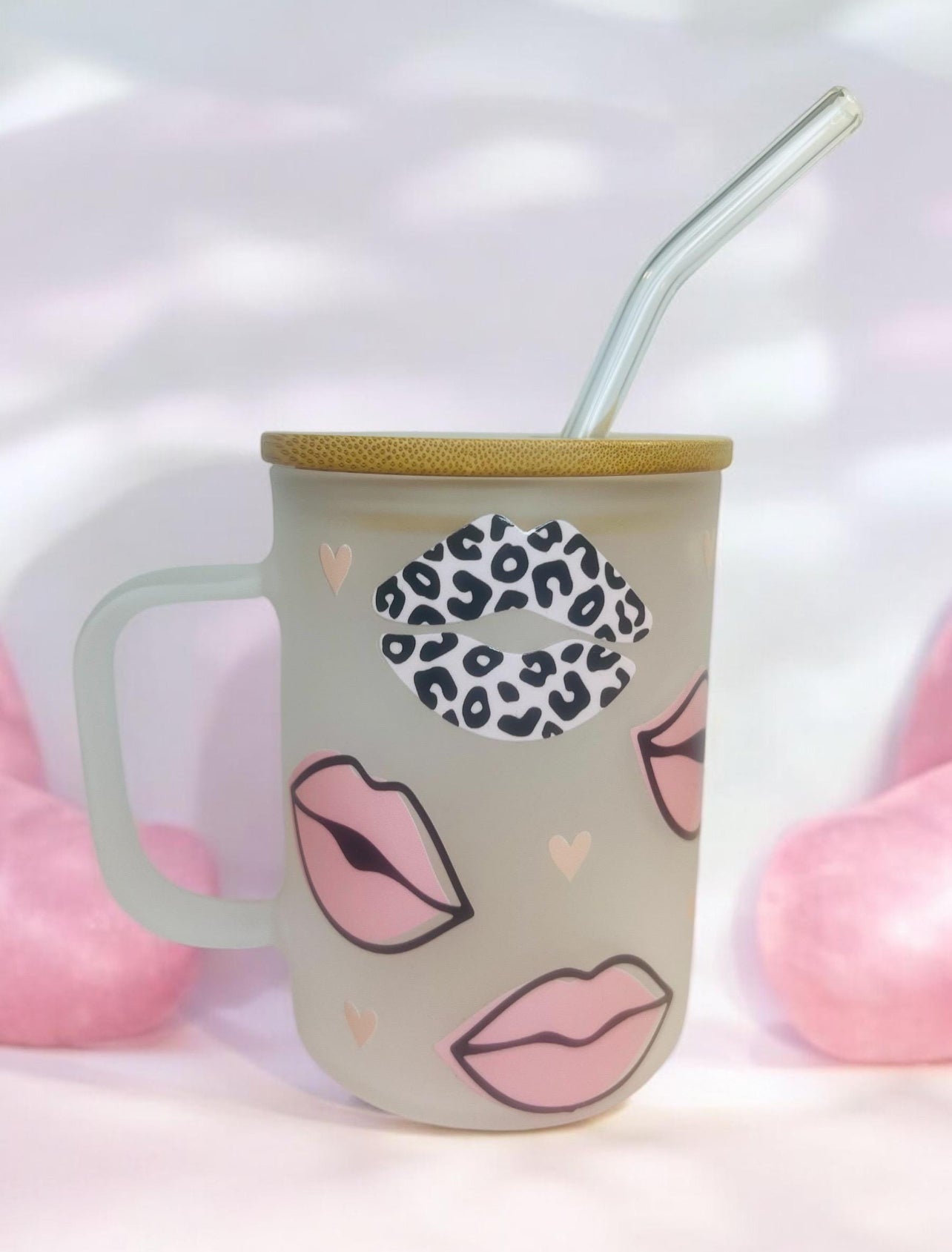 Pink Lips 16 oz Frosted Glass Mug