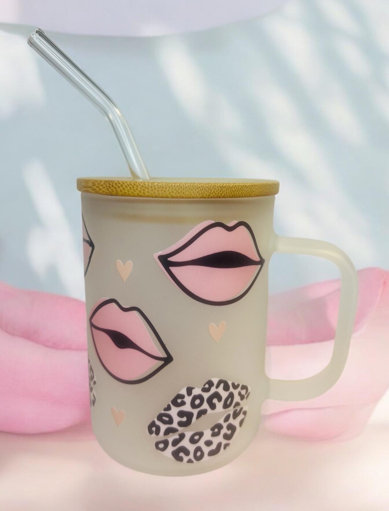 Pink Lips 16 oz Frosted Glass Mug