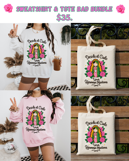 Faux Yarn Crochet Virgen De La Guadalupe Sweatshirt.