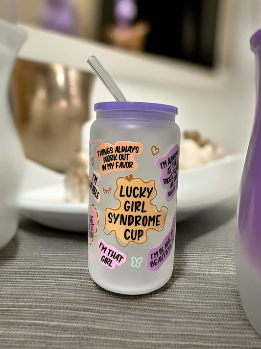 Lucky Girl Syndrome 16 oz Frosted Glass Cup