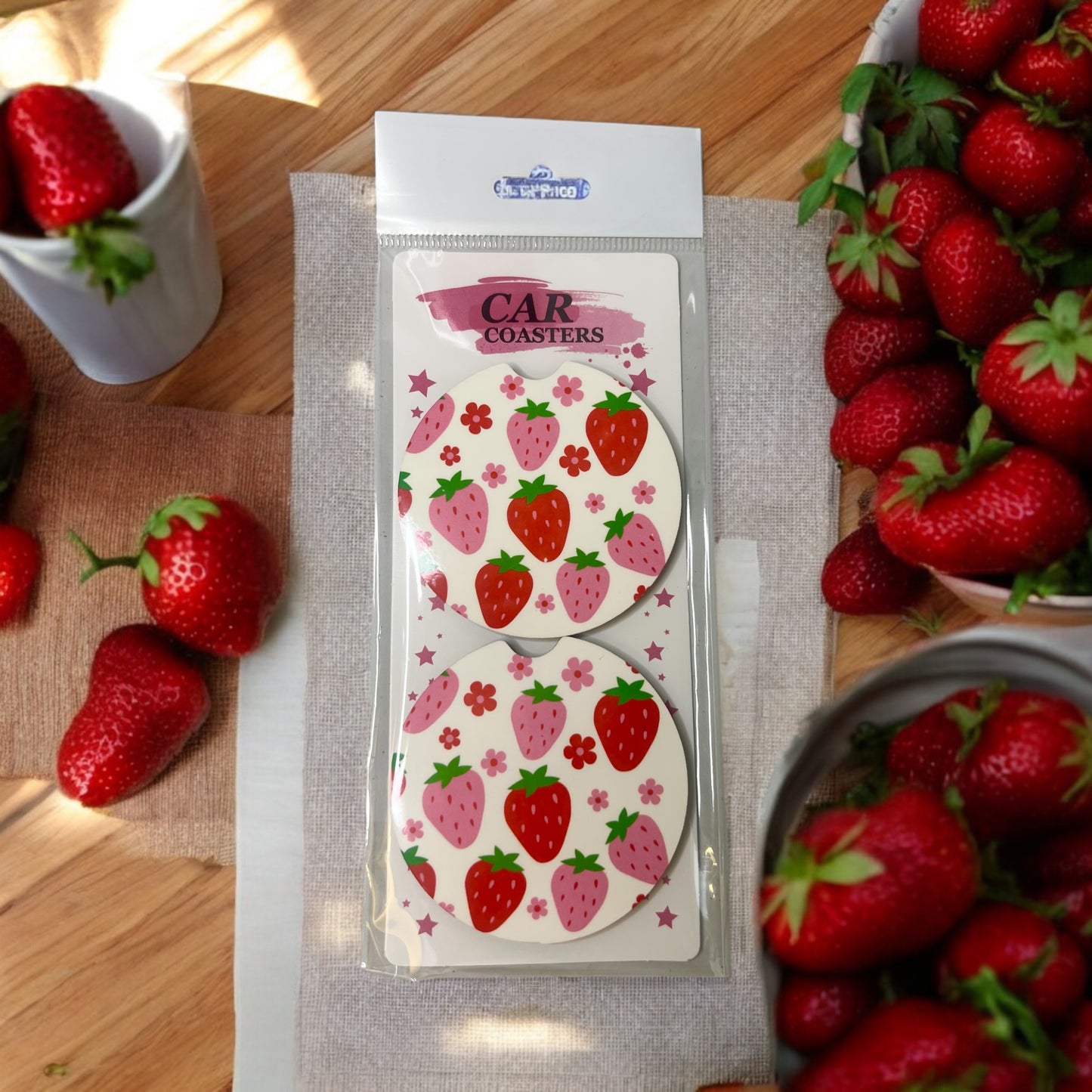 Strawberry Print Car Coasters