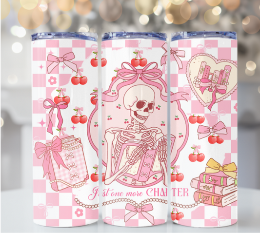 Just One More Chapter Coquette Skeleton 20 oz Tumbler