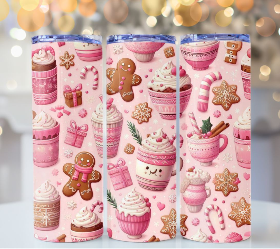 Pink Festive Gingerbread 20 oz Tumbler