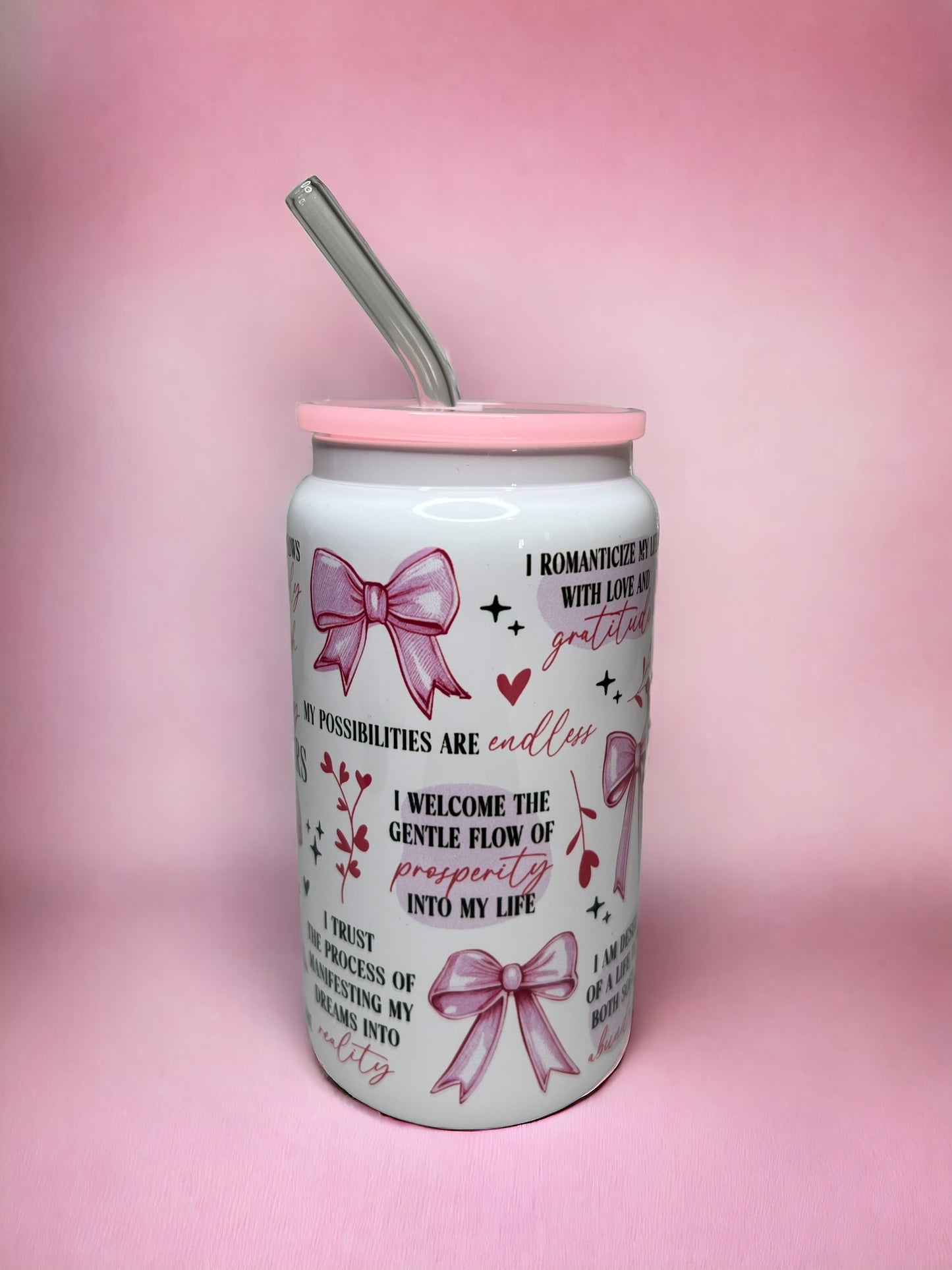 Soft Girl Era Daily Reminders Bows 16oz. Glass Cup