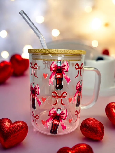 Cola And Red Bows 16 oz Glass Mug