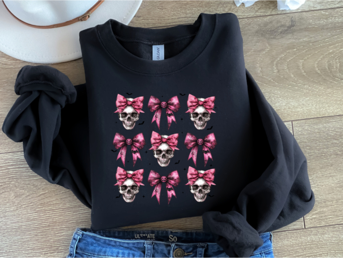 Pink Halloween Skull Bow Sweatshirt