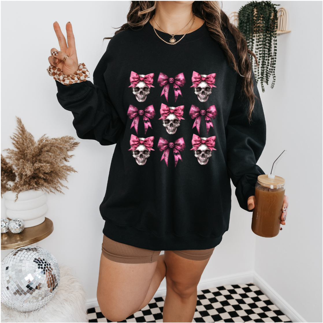 Pink Halloween Skull Bow Sweatshirt