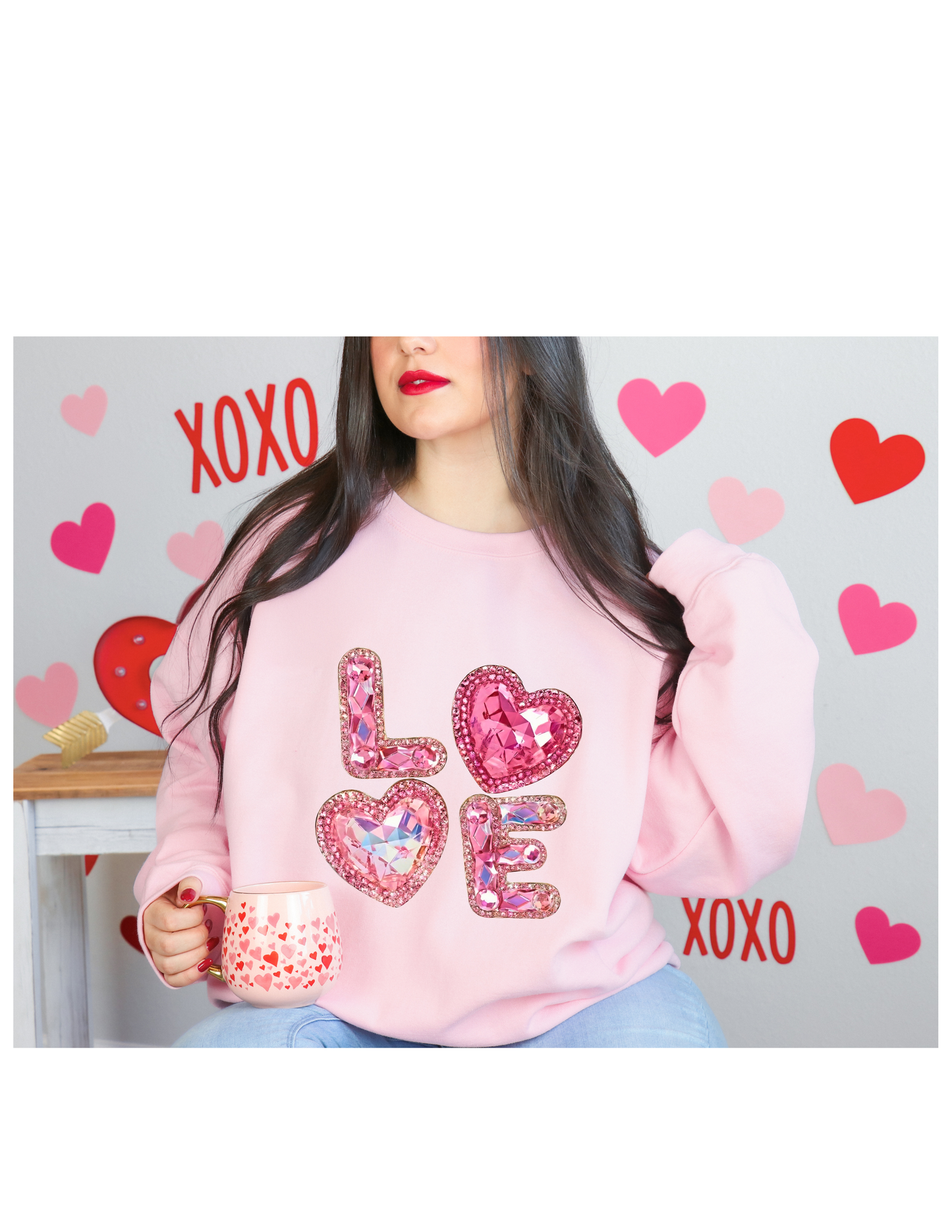Faux Rhinestone Love Valentine Sweatshirt