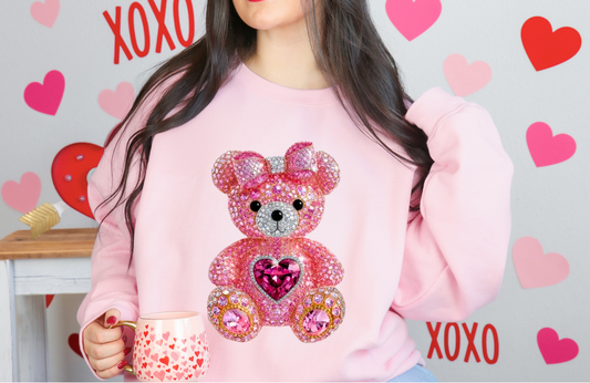 Faux Rhinestone Pink Tedy Bear Sweatshirt