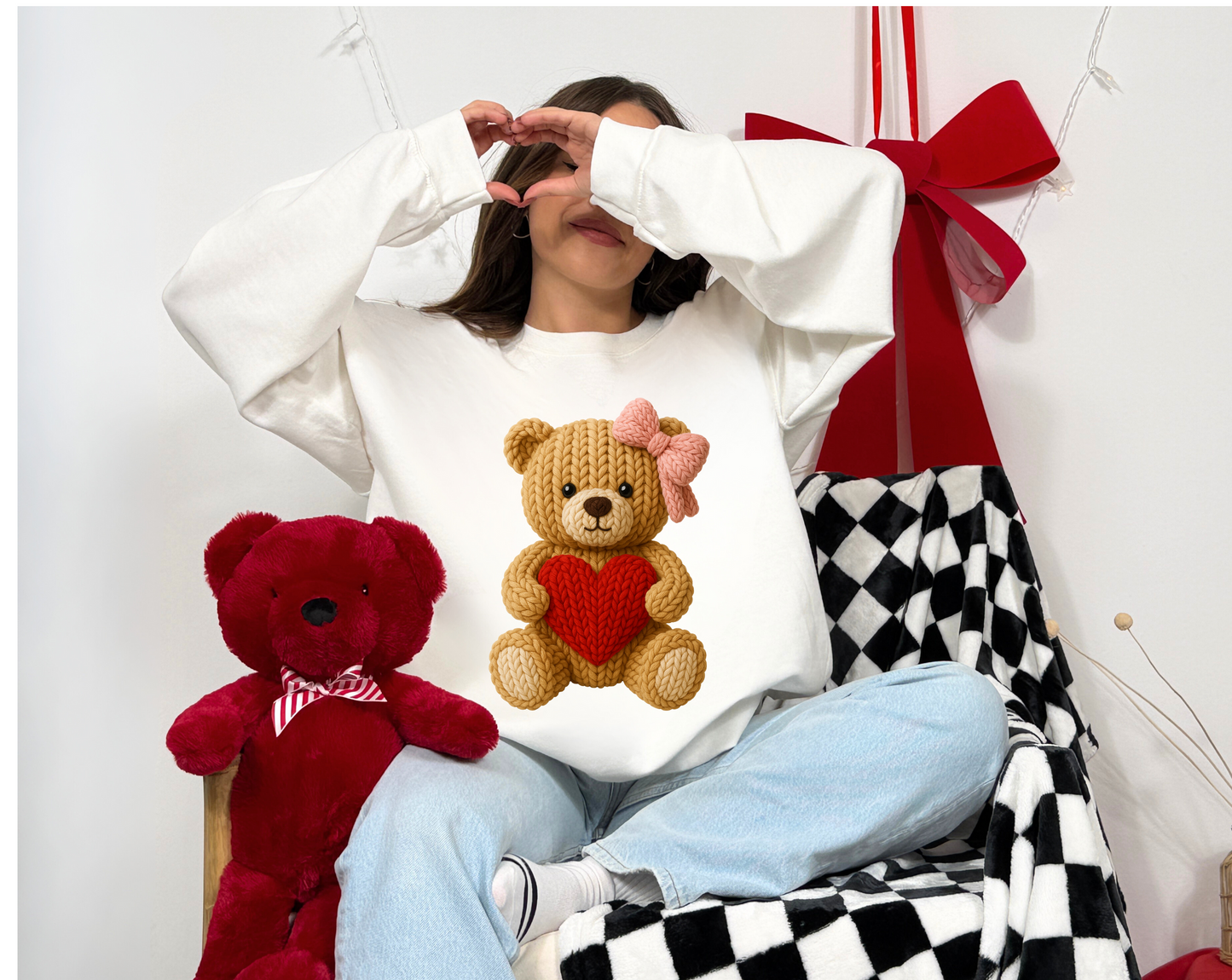 Faux Yarn Valentine's Day Teddy Bear Sweatshirt.