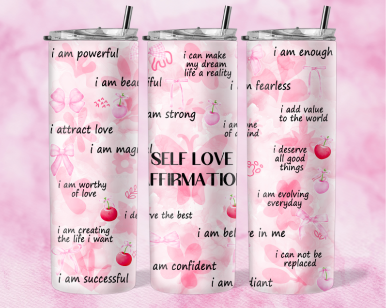 Self Love Affirmations Coquette Girl 20 oz. Glass Cup