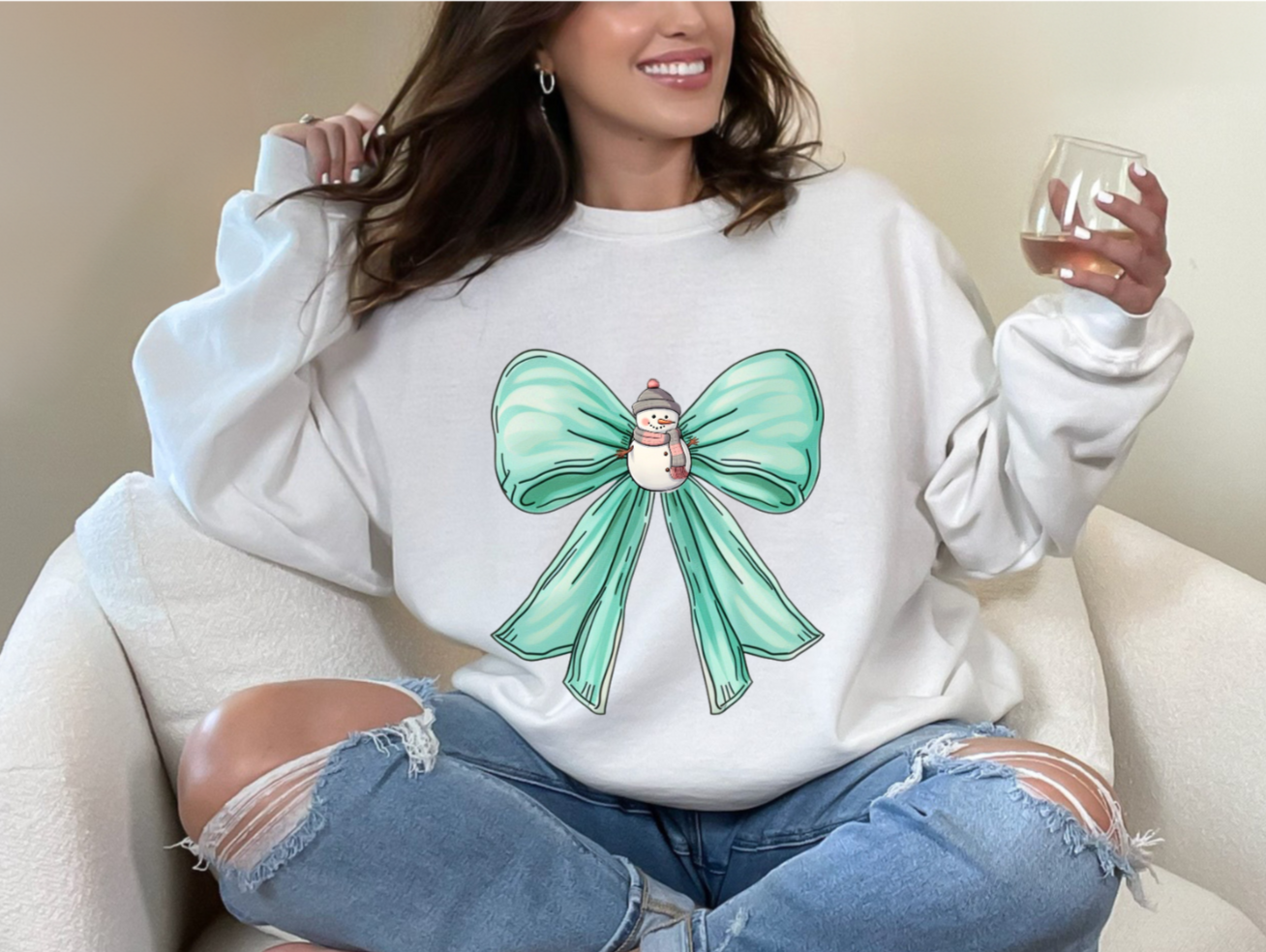 Snowman Bow Sweatshirt